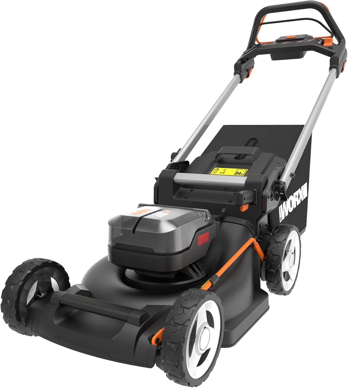 WORX WG749E 40V Brushless Cordless Self-Propelled Lawnmower, Up to 500 m² on a Charge, Diam. 46 cm, Cuts to Edges, 55 L Bag, Mulching, Comes with 2 x 4Ah Batteries and Charger
