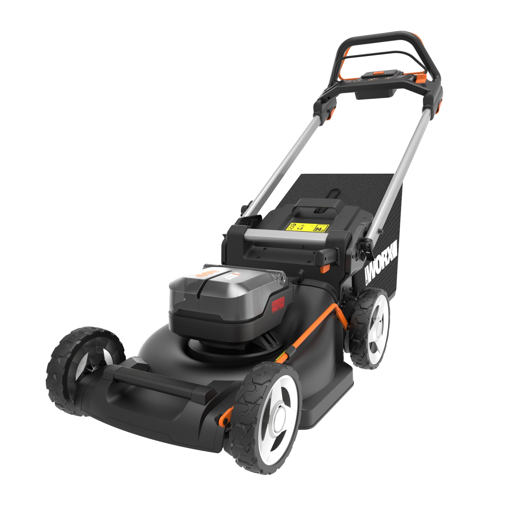 WORX WG737E 40V Cordless Lawnmower, Max Surface 600 m², 37 cm Blade, 40L Bag, Cut to Edges, 6 Cutting Heights, Comes with 2 x 4Ah Batteries and Double Fast Charger