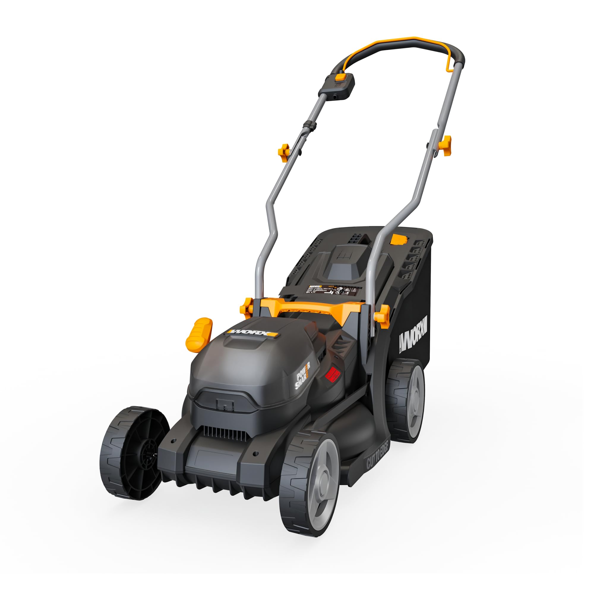 WORX WG737E 40V Cordless Lawnmower, Max Surface 600 m², 37 cm Blade, 40L Bag, Cut to Edges, 6 Cutting Heights, Comes with 2 x 4Ah Batteries and Double Fast Charger
