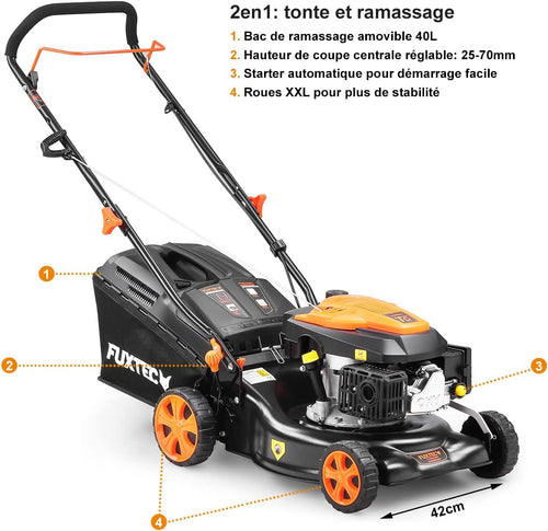 FUXTEC FX-RM4346ECO Petrol Lawnmower - 2 in 1 Easy Clean Cutting Width 42 cm - 40 L Collection Bin