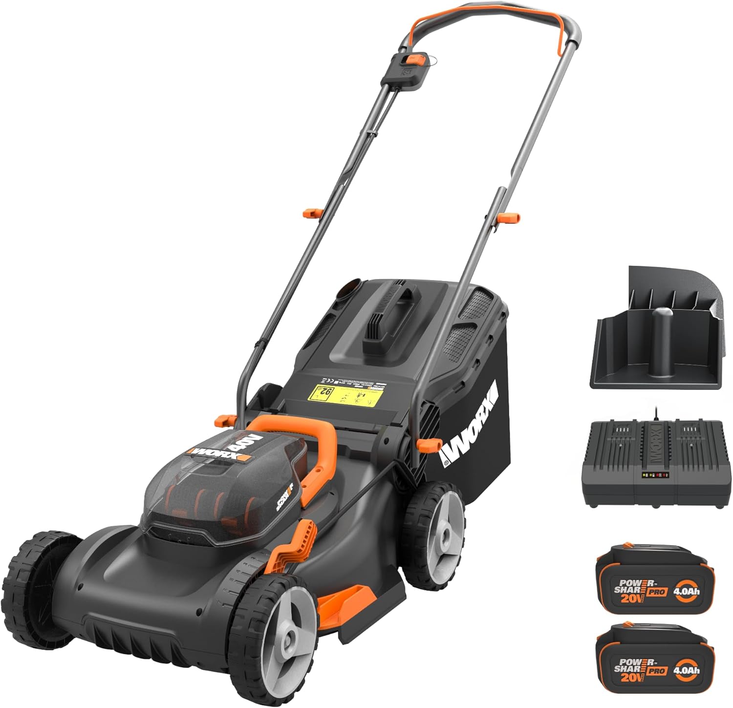 WORX Cordless Lawnmower 40 V (2 x 20 V) Max 40 cm WG734E Ideal for Garden up to 500 m², Powershare, 4 Ah, IntelliCut Technology 20-80 mm Cutting Height
