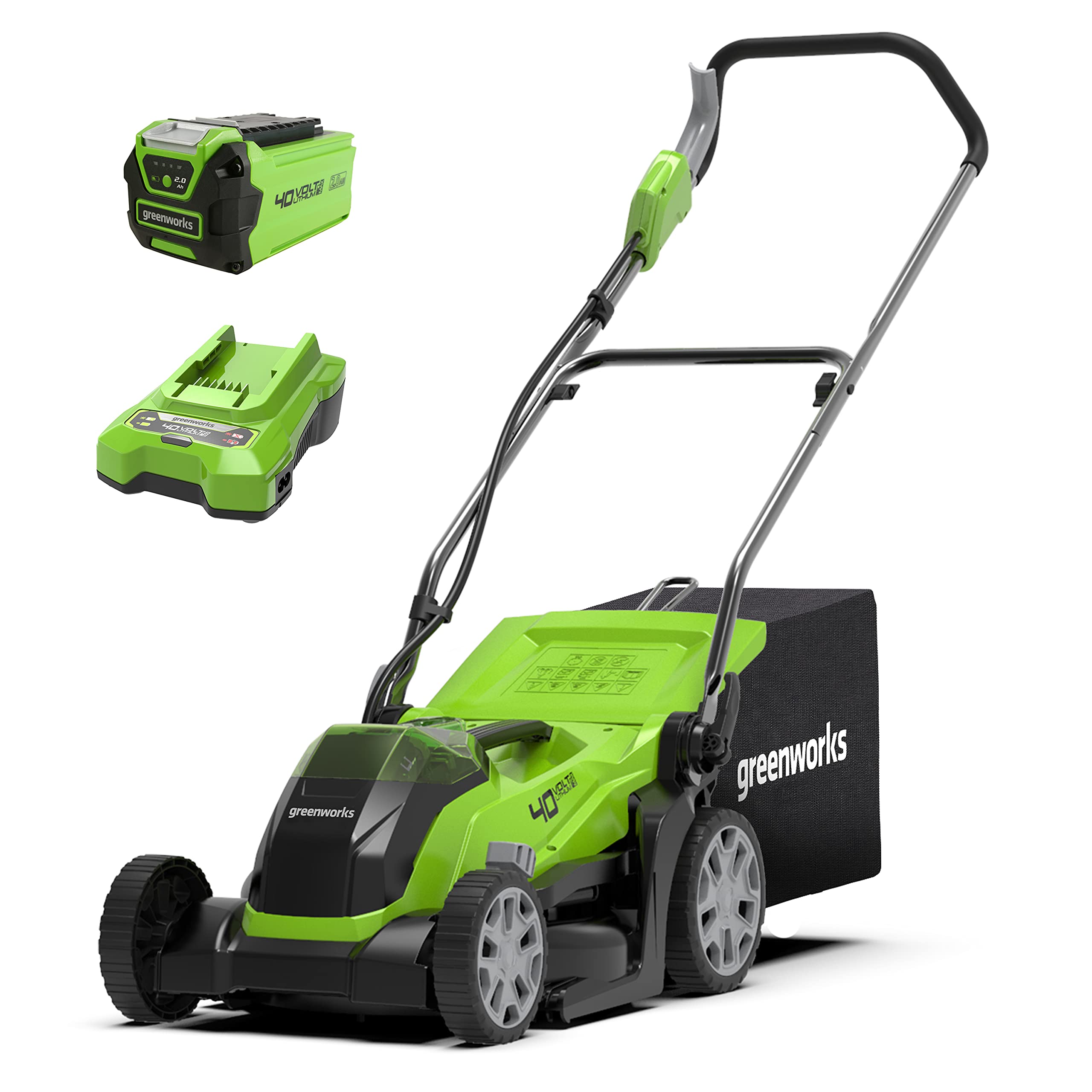 Greenworks G40LM35K2X 40V Cordless Lawnmower for Lawns up to 400 m², Cutting Width 35 cm, 40 L Bag, Included Two 40V 2Ah Batteries and One Charger, 3 Year Warranty