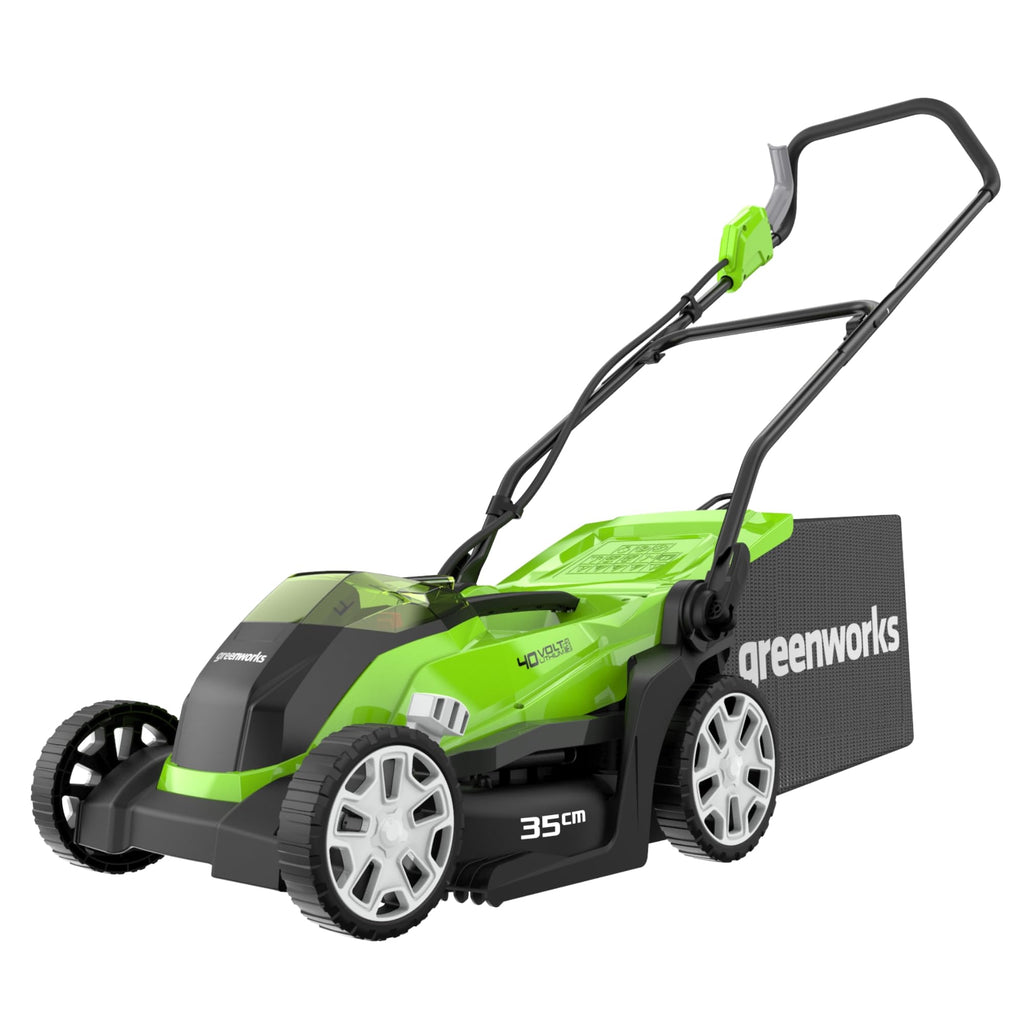 Greenworks G40LM35K2X 40V Cordless Lawnmower for Lawns up to 400 m², Cutting Width 35 cm, 40 L Bag, Included Two 40V 2Ah Batteries and One Charger, 3 Year Warranty