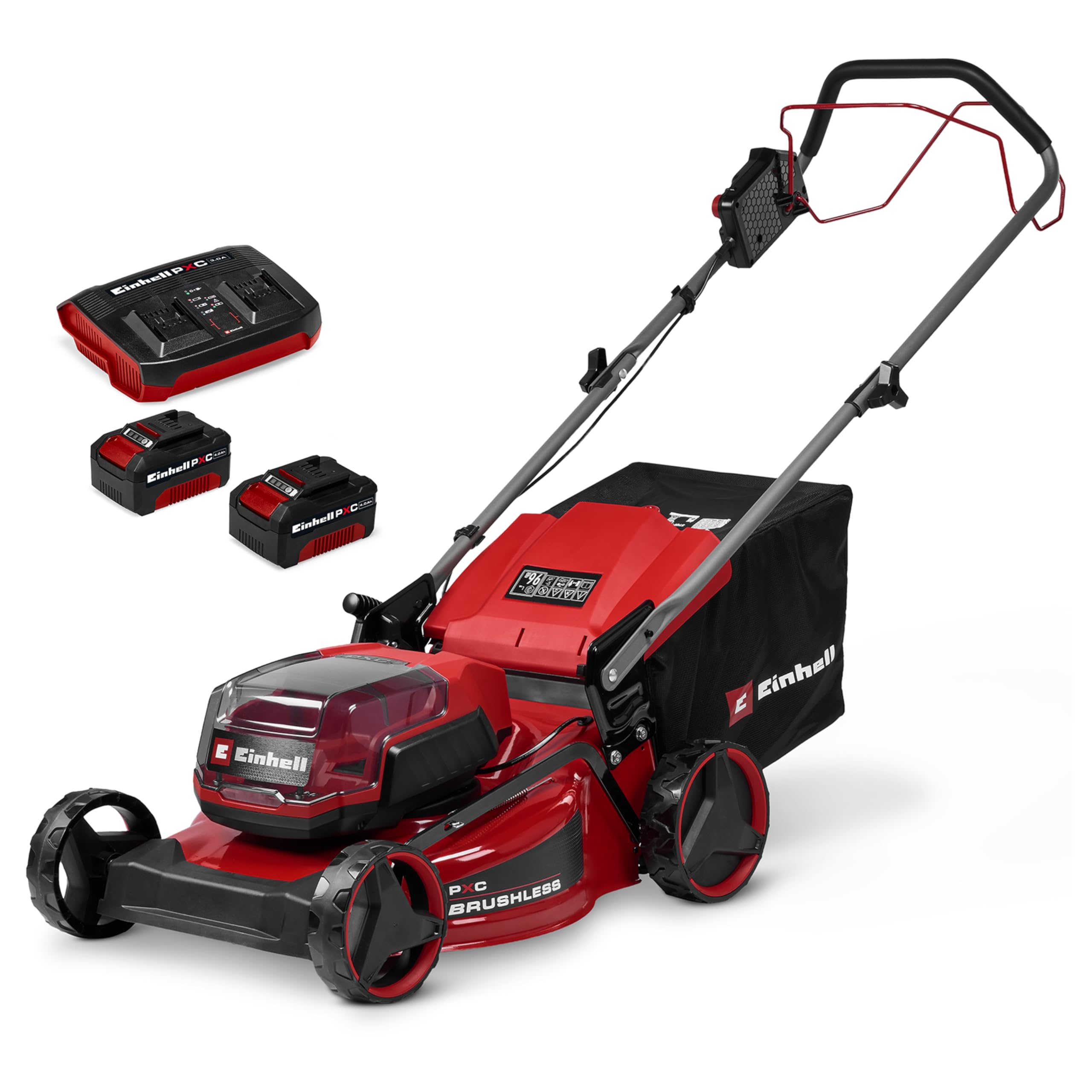 Einhell Professional Cordless Lawnmower GP-CM 36/52 S Li BL (4x5.2Ah) Power X-Change (36V, Brushless Motor, Cut to 52cm) Comes with 4 Batteries 5.2 Ah and 2 Dual Chargers