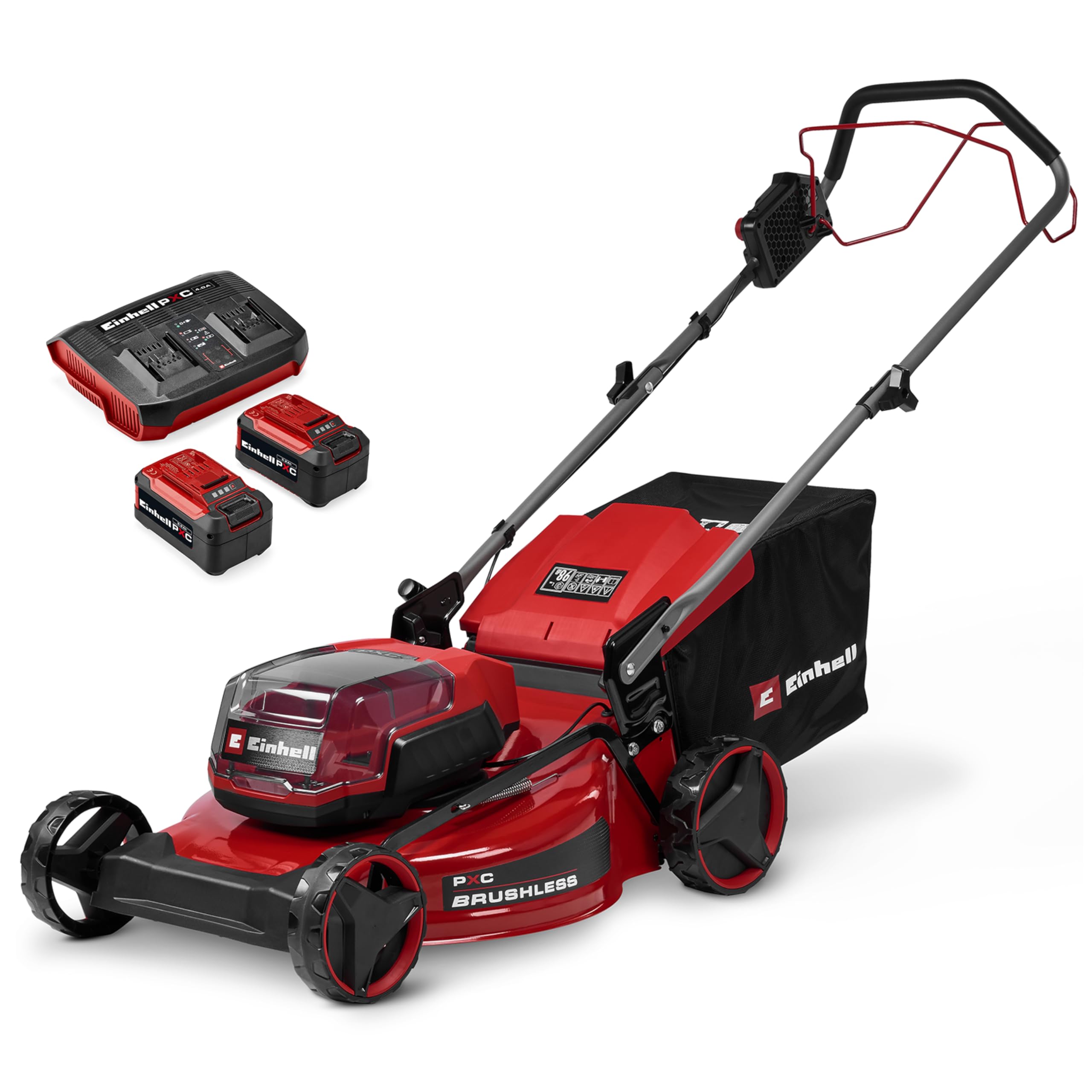 Einhell Professional Cordless Lawnmower GP-CM 36/52 S Li BL (4x5.2Ah) Power X-Change (36V, Brushless Motor, Cut to 52cm) Comes with 4 Batteries 5.2 Ah and 2 Dual Chargers