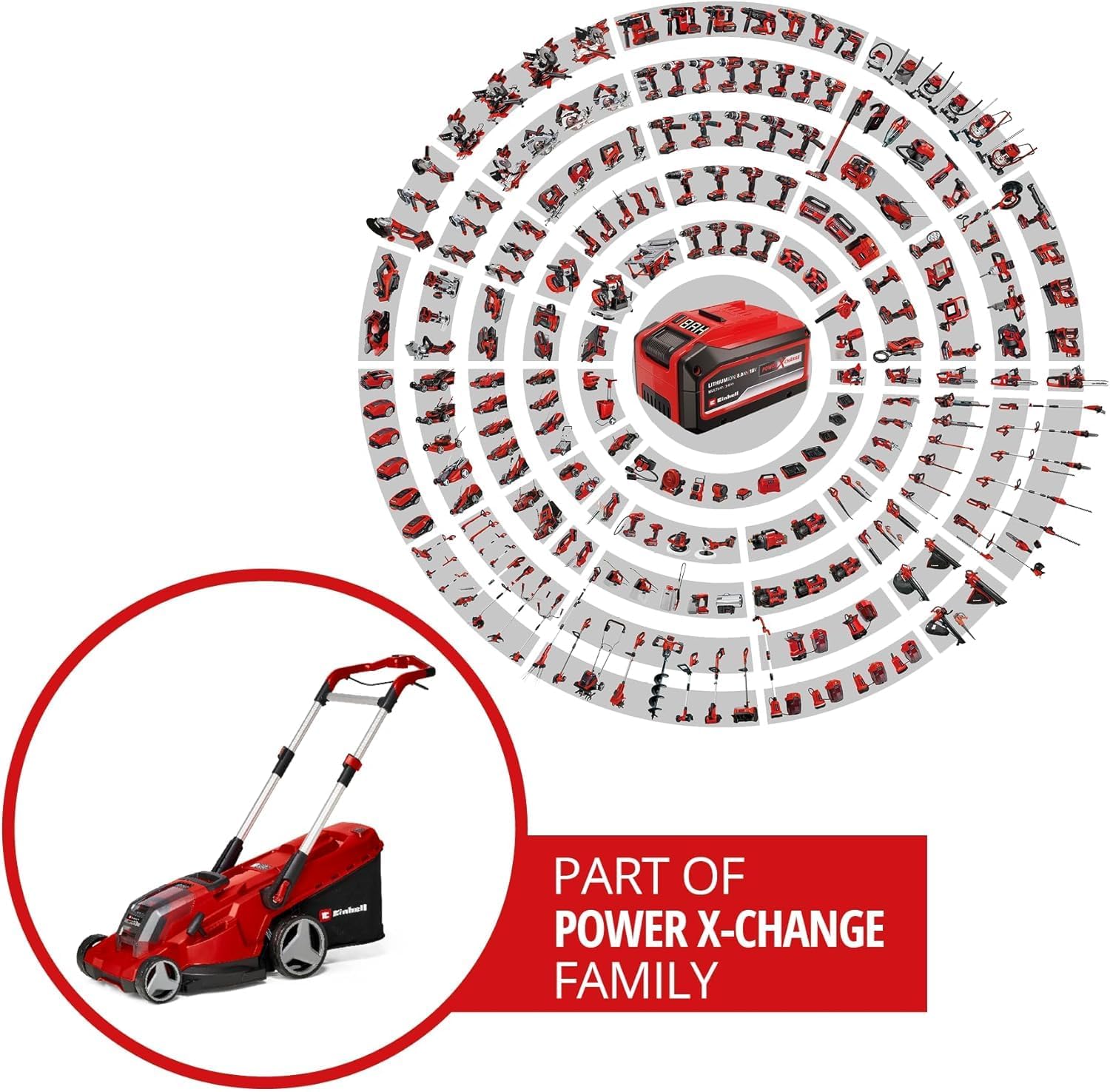 Einhell RASARRO 36/42 Professional Cordless Lawnmower Power X-Change Kit (36V, Cutting Width: 42cm, Tray 50L, Carbon Free Motor) Comes with 2 x 5.2 Ah Batteries + Dual Charger
