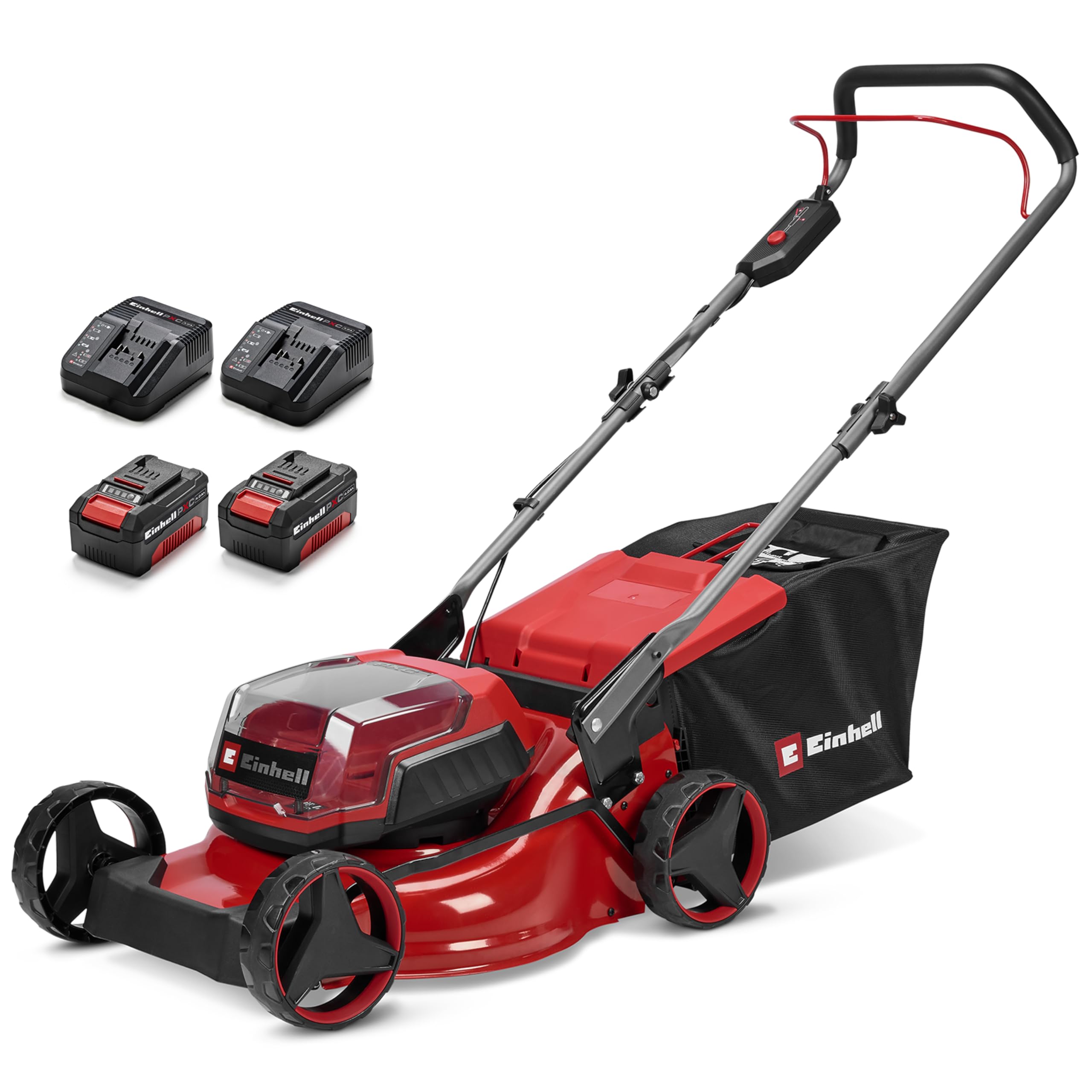 Einhell Professional Cordless Lawnmower GP-CM 36/52 S Li BL (4x5.2Ah) Power X-Change (36V, Brushless Motor, Cut to 52cm) Comes with 4 Batteries 5.2 Ah and 2 Dual Chargers