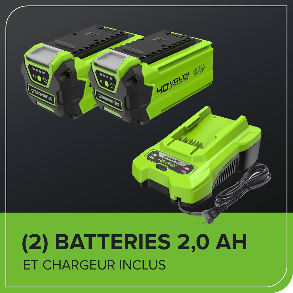 Greenworks G40LM35K2X 40V Cordless Lawnmower for Lawns up to 400 m², Cutting Width 35 cm, 40 L Bag, Included Two 40V 2Ah Batteries and One Charger, 3 Year Warranty