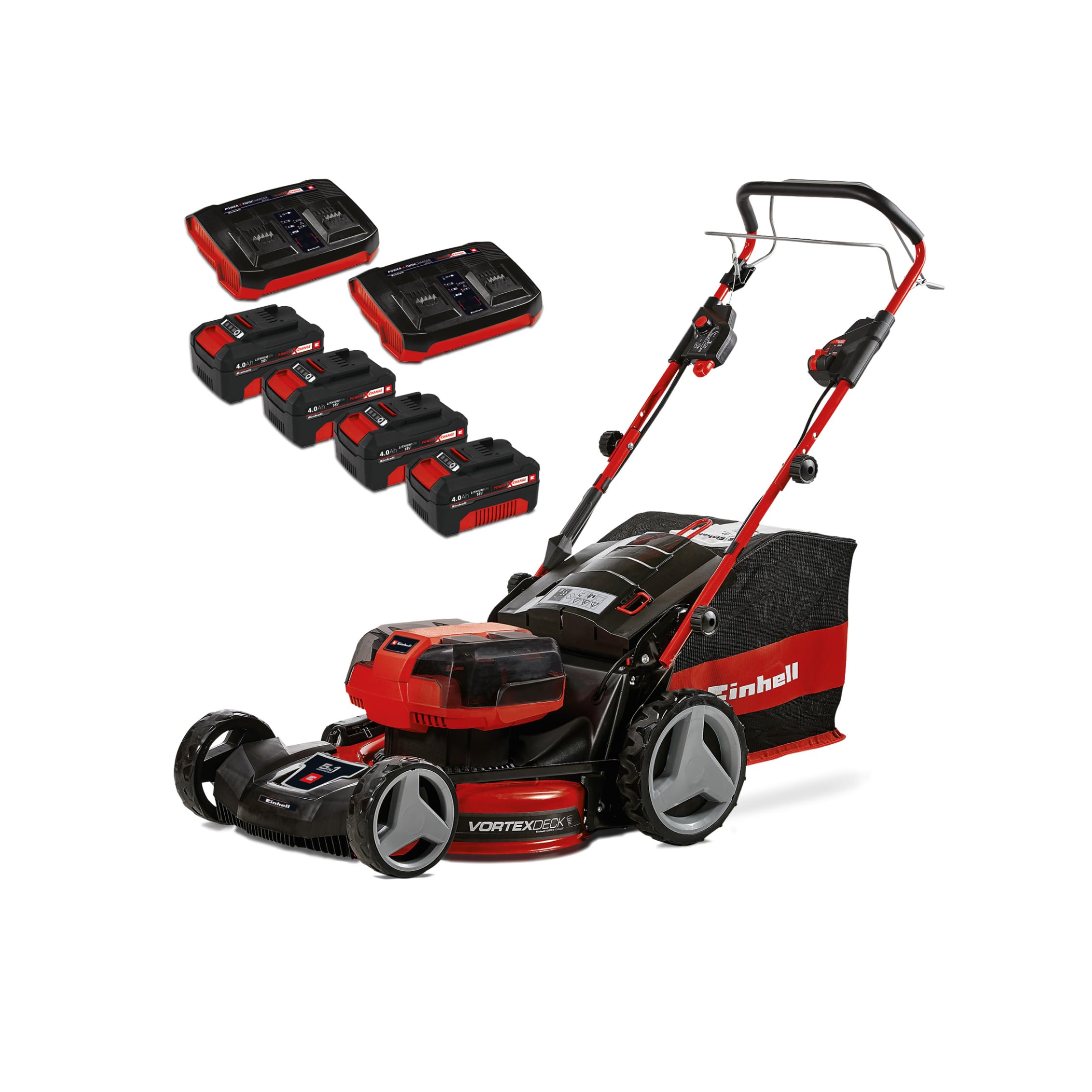 Einhell Professional Cordless Lawnmower GP-CM 36/52 S Li BL (4x5.2Ah) Power X-Change (36V, Brushless Motor, Cut to 52cm) Comes with 4 Batteries 5.2 Ah and 2 Dual Chargers