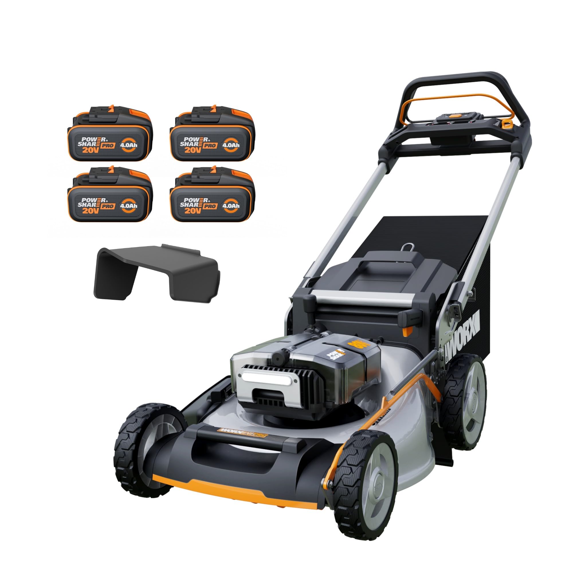 WORX WG737E 40V Cordless Lawnmower, Max Surface 600 m², 37 cm Blade, 40L Bag, Cut to Edges, 6 Cutting Heights, Comes with 2 x 4Ah Batteries and Double Fast Charger