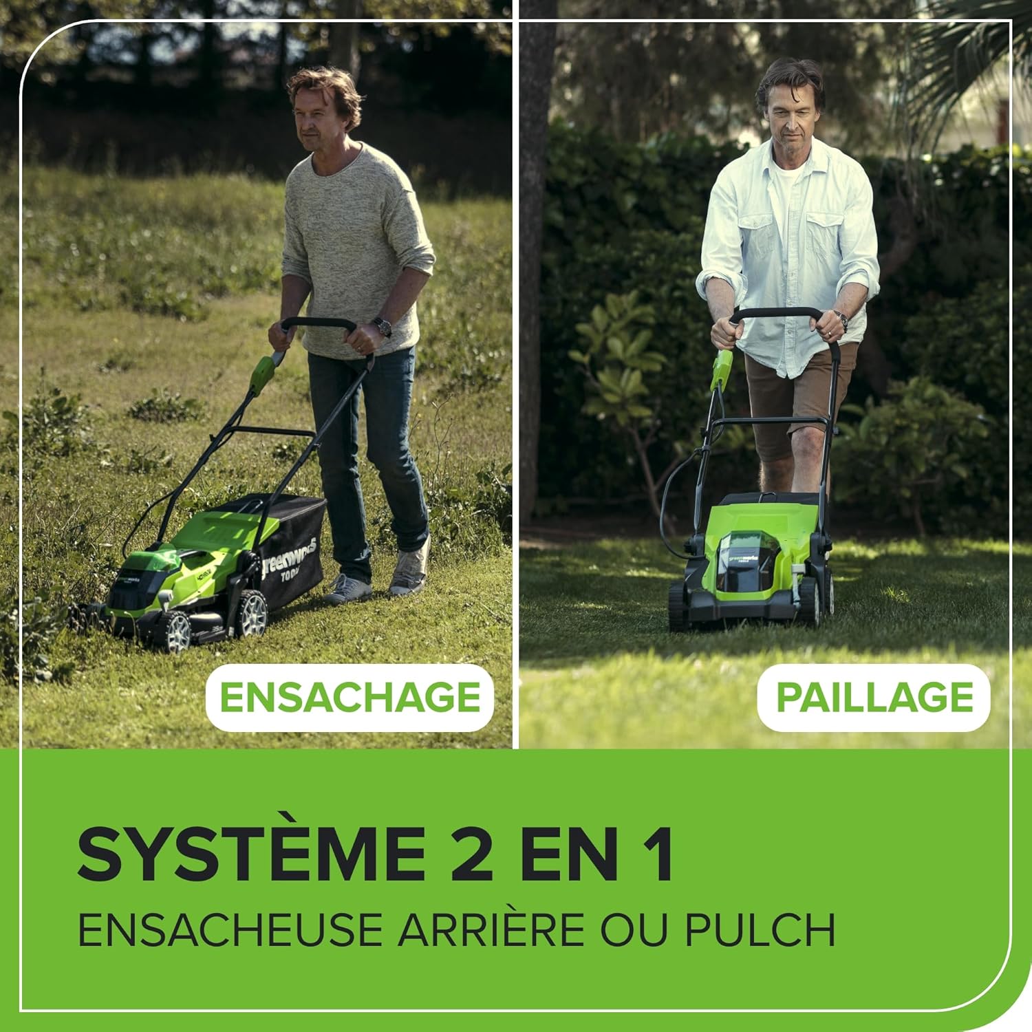 Greenworks G40LM35K2X 40V Cordless Lawnmower for Lawns up to 400 m², Cutting Width 35 cm, 40 L Bag, Included Two 40V 2Ah Batteries and One Charger, 3 Year Warranty