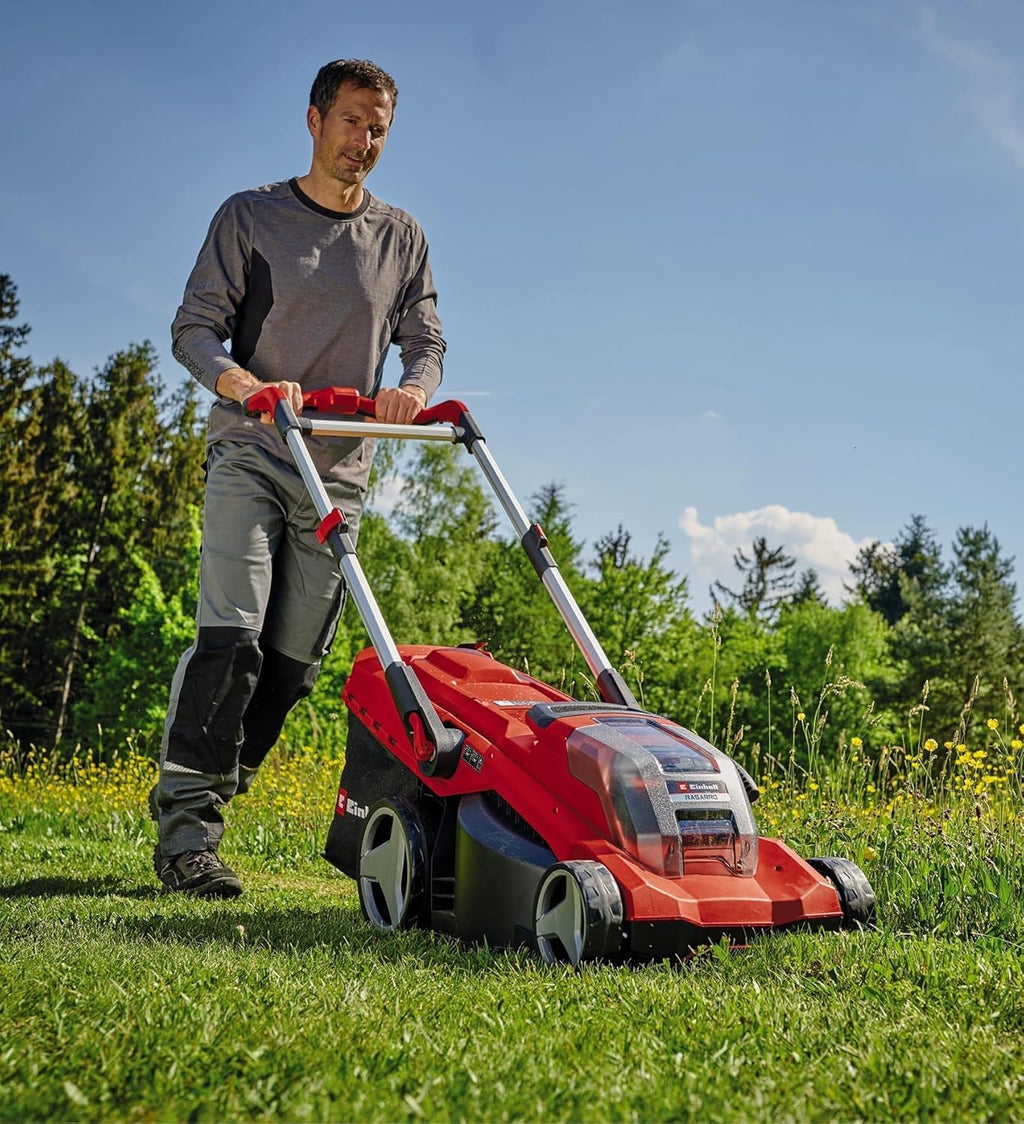 Einhell RASARRO 36/42 Professional Cordless Lawnmower Power X-Change Kit (36V, Cutting Width: 42cm, Tray 50L, Carbon Free Motor) Comes with 2 x 5.2 Ah Batteries + Dual Charger