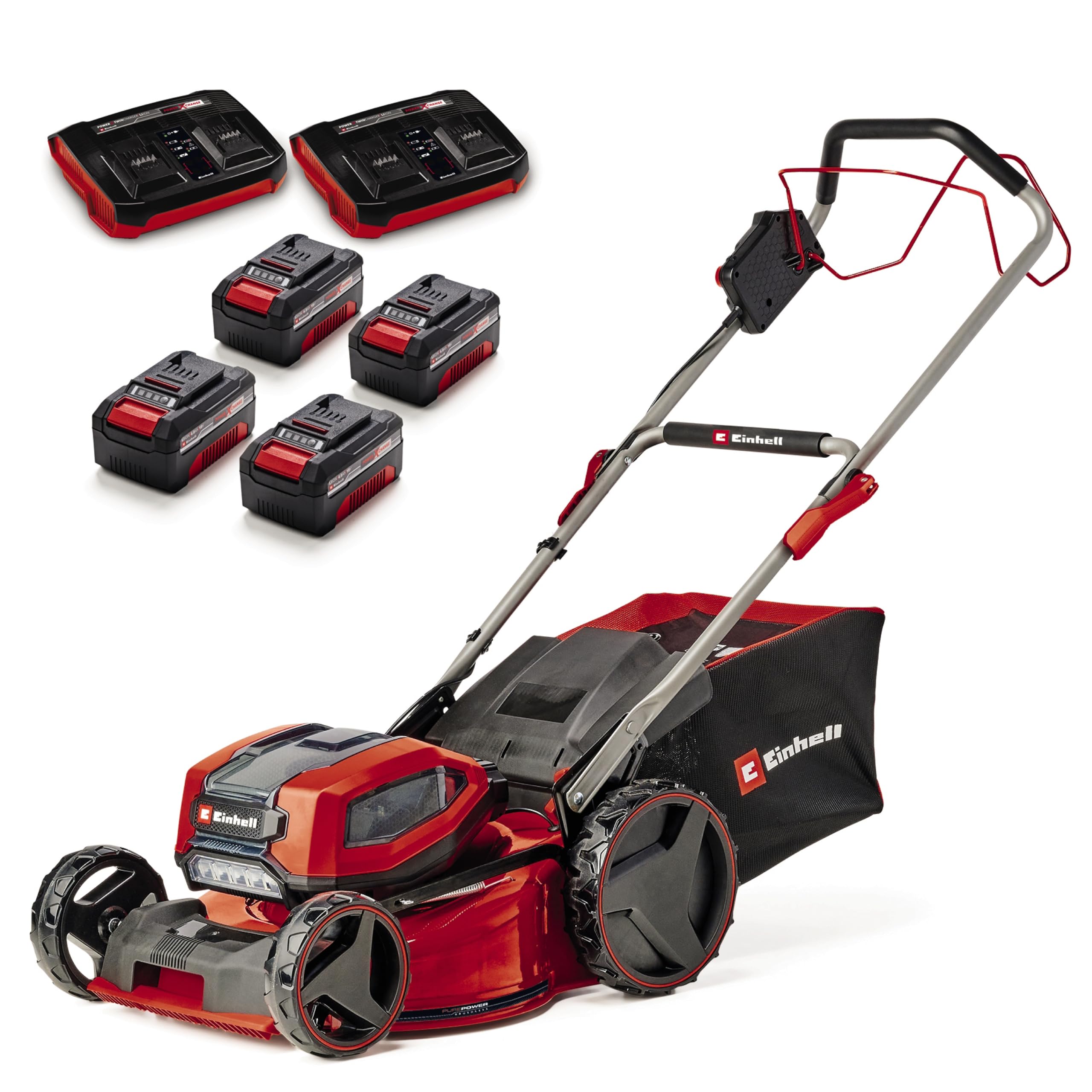 Einhell Professional Cordless Lawnmower GP-CM 36/52 S Li BL (4x5.2Ah) Power X-Change (36V, Brushless Motor, Cut to 52cm) Comes with 4 Batteries 5.2 Ah and 2 Dual Chargers