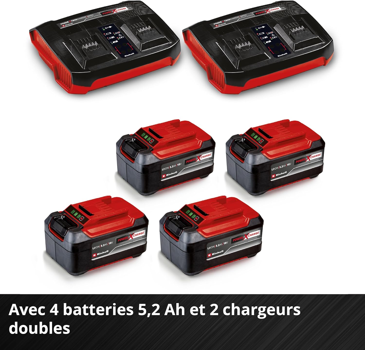 Einhell Professional Cordless Lawnmower GP-CM 36/52 S Li BL (4x5.2Ah) Power X-Change (36V, Brushless Motor, Cut to 52cm) Comes with 4 Batteries 5.2 Ah and 2 Dual Chargers