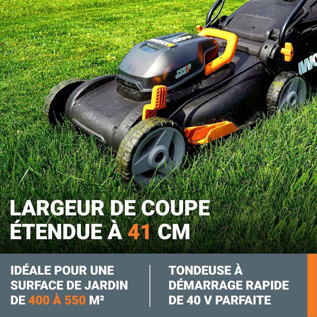 WORX Cordless Lawnmower 40 V (2 x 20 V) Max 40 cm WG734E Ideal for Garden up to 500 m², Powershare, 4 Ah, IntelliCut Technology 20-80 mm Cutting Height